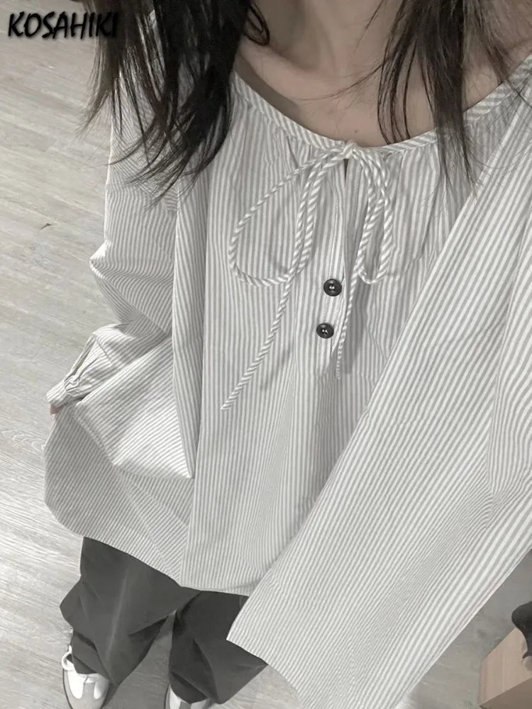 Autumn Sweet Vertical Stripe Women Blouse