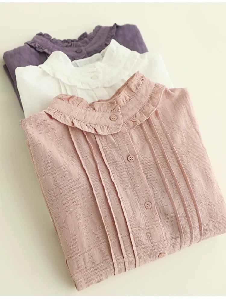 Lamtrip Unique Ruffles Cotton Long Sleeve Shirt